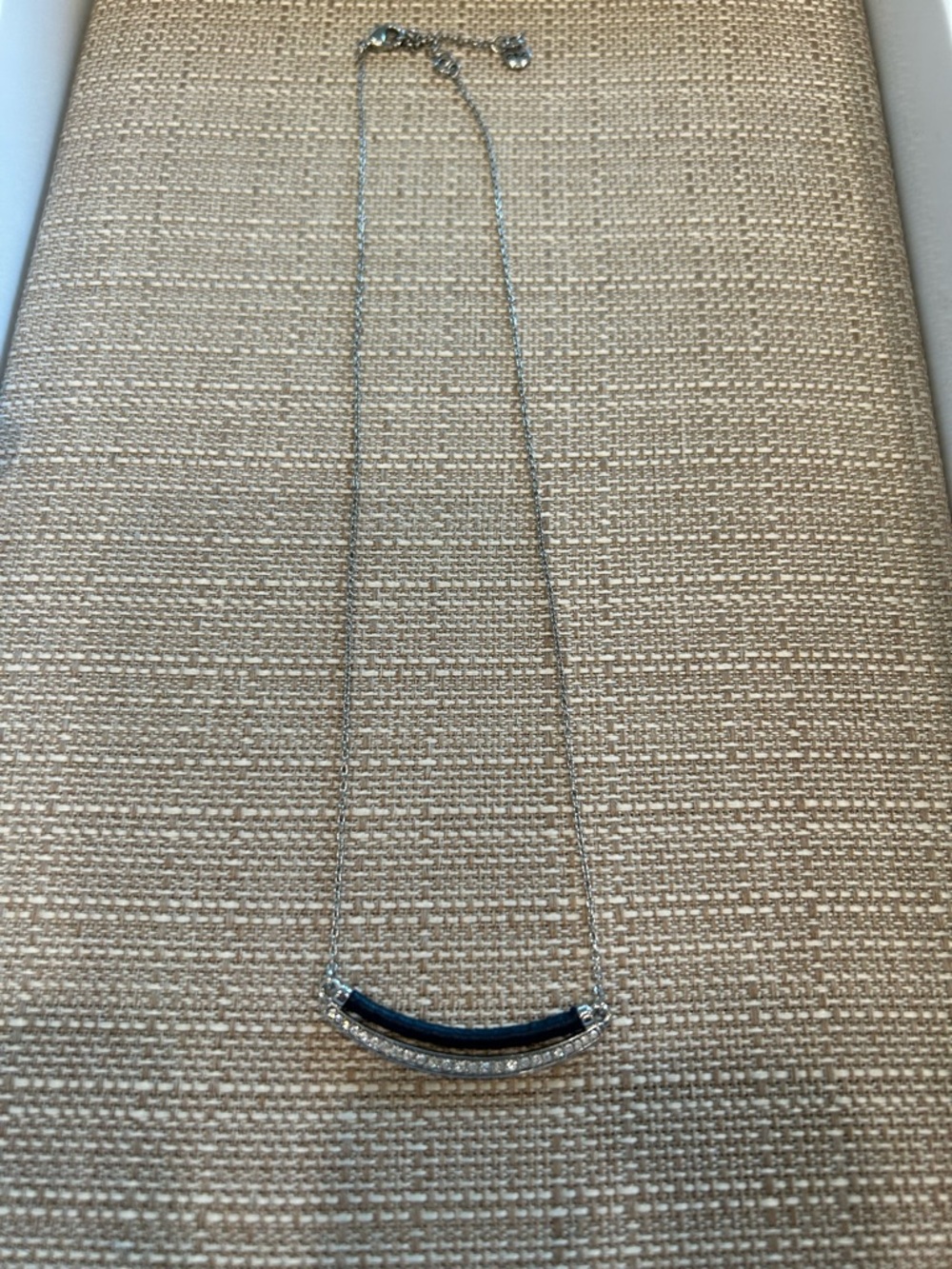 Silver Chain Necklace with Black Accent and Pavé Trim - Women's Jewelry